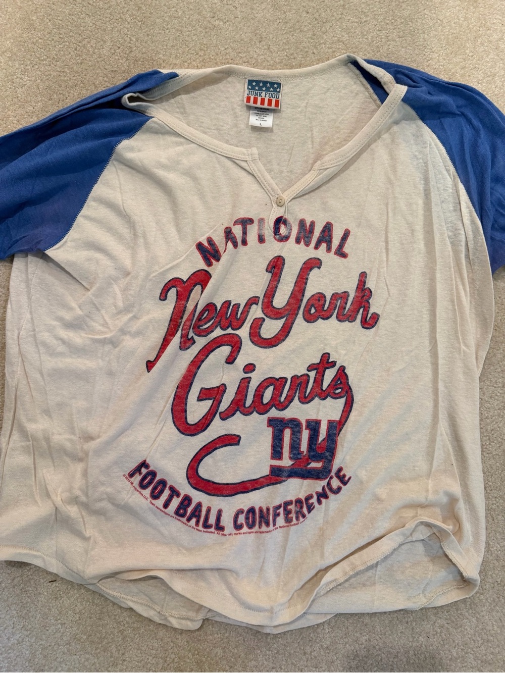 Junk Food Clothing New York Giants Raglan Tee - Cream and Blue